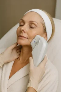 Woman receiving HIFU non surgical facelift treatment Royal Wootton Bassett
